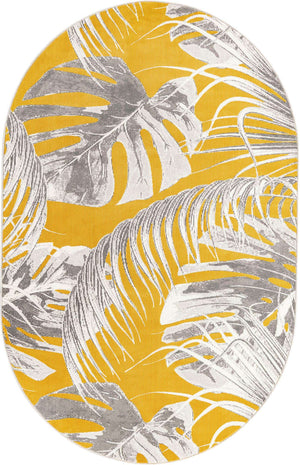 Yellow 5' 3 x 7' 10 Blossom Oval Area Rug 100% Polypropylene With Cotton Backing Easy Clean Colorful Blooming Blossoming Flower Floral Plant Carpet for Living Dining Room Office Dorms for Sale at Rug Engine