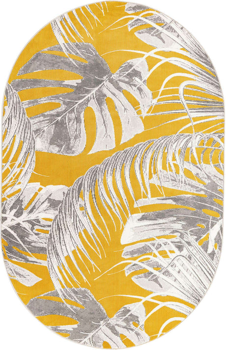 Yellow 5' 3 x 7' 10 Blossom Oval Area Rug 100% Polypropylene With Cotton Backing Easy Clean Colorful Blooming Blossoming Flower Floral Plant Carpet for Living Dining Room Office Dorms for Sale at Rug Engine