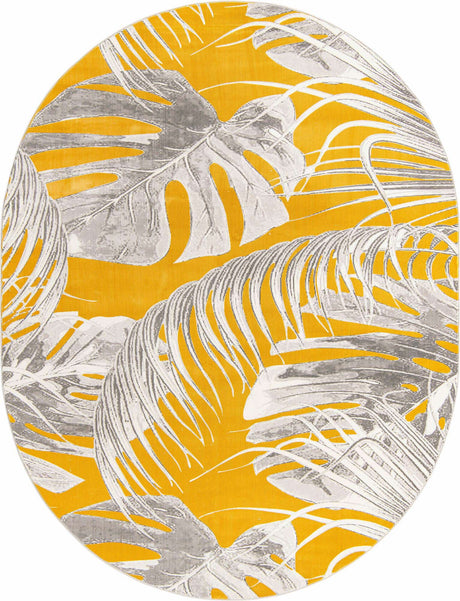 Yellow 7' 10 x 10' Blossom Oval Area Rug 100% Polypropylene With Cotton Backing Easy Clean Colorful Blooming Blossoming Flower Floral Plant Carpet for Living Dining Room Office Dorms for Sale at Rug Engine