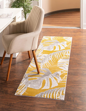 Yellow 2' x 6' Blossom Runner Area Rug 100% Polypropylene With Cotton Backing Easy Clean Colorful Blooming Blossoming Flower Floral Plant Carpet for Living Dining Room Office Dorms for Sale at Rug Engine