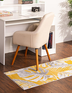 Yellow 2' x 8' Blossom Runner Area Rug 100% Polypropylene With Cotton Backing Easy Clean Colorful Blooming Blossoming Flower Floral Plant Carpet for Living Dining Room Office Dorms for Sale at Rug Engine