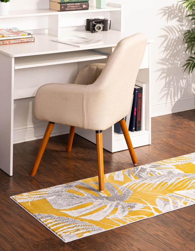 Yellow 2' x 8' Blossom Runner Area Rug 100% Polypropylene With Cotton Backing Easy Clean Colorful Blooming Blossoming Flower Floral Plant Carpet for Living Dining Room Office Dorms for Sale at Rug Engine