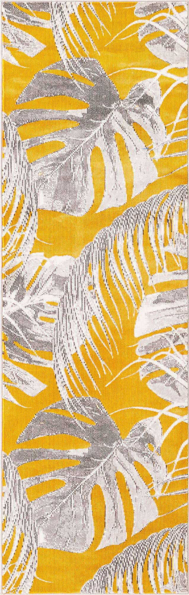 Yellow 2' x 6' Blossom Runner Area Rug 100% Polypropylene With Cotton Backing Easy Clean Colorful Blooming Blossoming Flower Floral Plant Carpet for Living Dining Room Office Dorms for Sale at Rug Engine