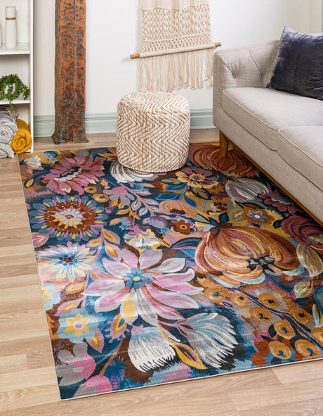 Multicolor 9' x 12' Blossom Rectangle Area Rug 100% Polypropylene With Cotton Backing Easy Clean Colorful Blooming Blossoming Flower Floral Plant Carpet for Living Dining Room Office Dorms for Sale at Rug Engine