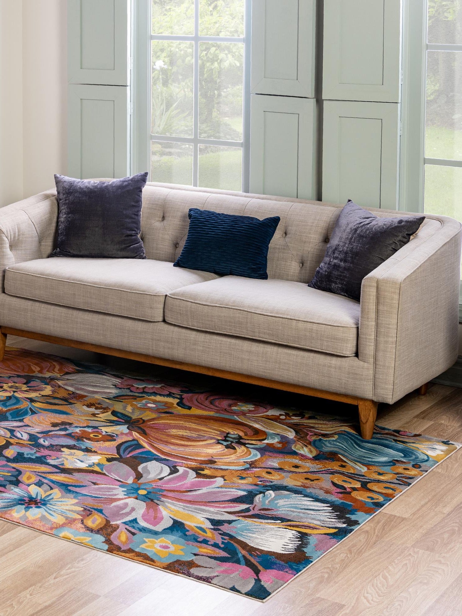 Multicolor 4' x 6' Blossom Rectangle Area Rug 100% Polypropylene With Cotton Backing Easy Clean Colorful Blooming Blossoming Flower Floral Plant Carpet for Living Dining Room Office Dorms for Sale at Rug Engine
