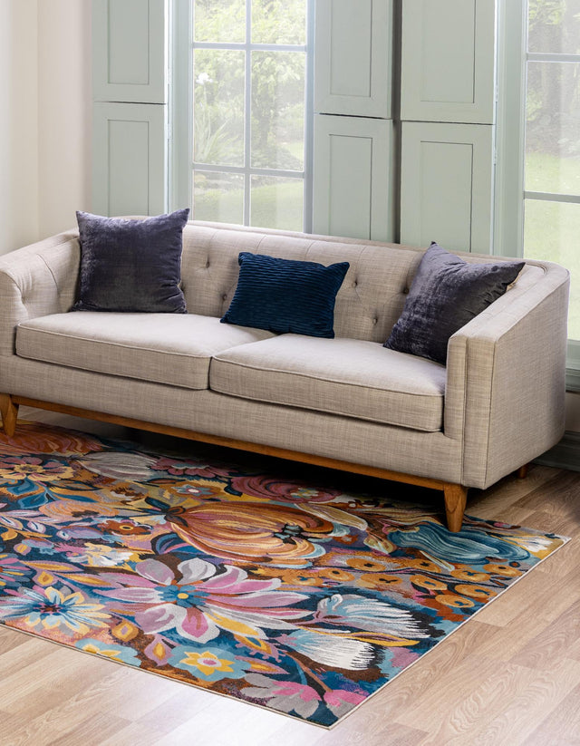 Multicolor 4' x 6' Blossom Rectangle Area Rug 100% Polypropylene With Cotton Backing Easy Clean Colorful Blooming Blossoming Flower Floral Plant Carpet for Living Dining Room Office Dorms for Sale at Rug Engine