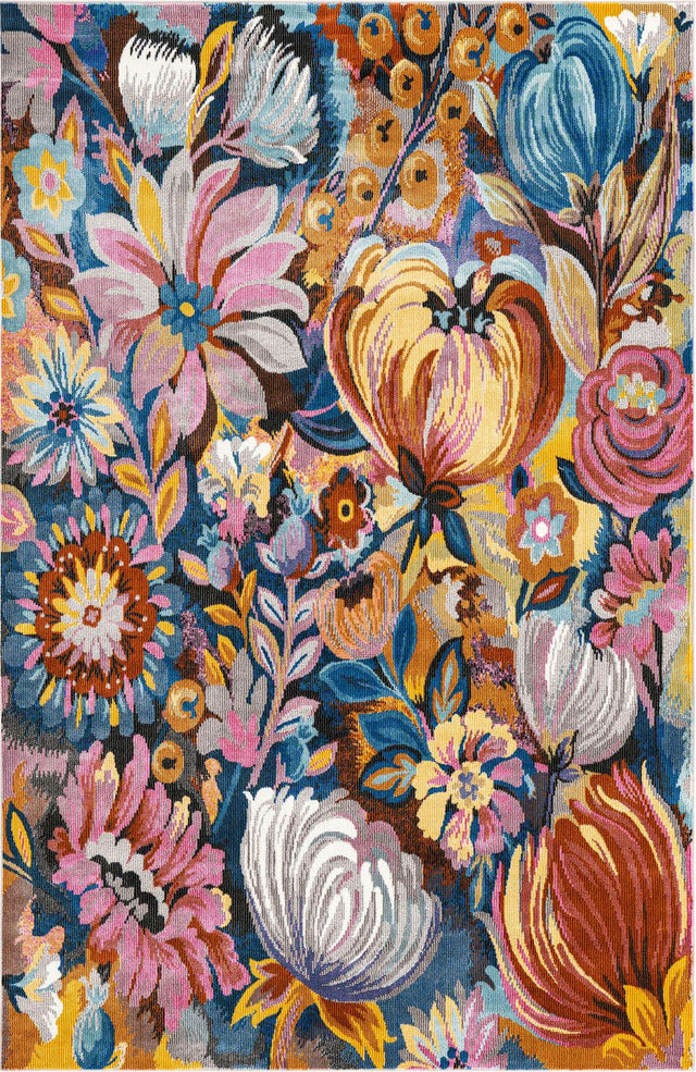 Multicolor 4' x 6' Blossom Rectangle Area Rug 100% Polypropylene With Cotton Backing Easy Clean Colorful Blooming Blossoming Flower Floral Plant Carpet for Living Dining Room Office Dorms for Sale at Rug Engine