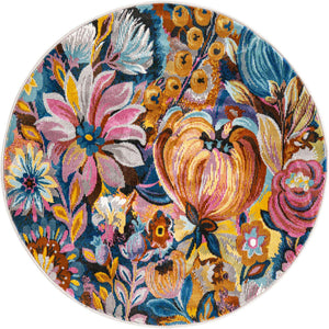 Multicolor 3' 3 x 3' 3 Blossom Round Area Rug 100% Polypropylene With Cotton Backing Easy Clean Colorful Blooming Blossoming Flower Floral Plant Carpet for Living Dining Room Office Dorms for Sale at Rug Engine