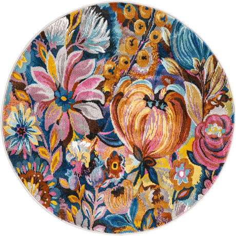 Multicolor 3' 3 x 3' 3 Blossom Round Area Rug 100% Polypropylene With Cotton Backing Easy Clean Colorful Blooming Blossoming Flower Floral Plant Carpet for Living Dining Room Office Dorms for Sale at Rug Engine