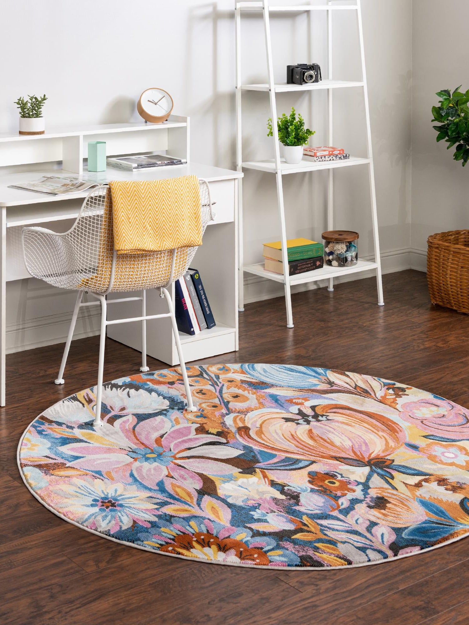 Multicolor 7' x 7' Blossom Round Area Rug 100% Polypropylene With Cotton Backing Easy Clean Colorful Blooming Blossoming Flower Floral Plant Carpet for Living Dining Room Office Dorms for Sale at Rug Engine