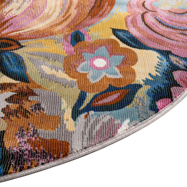 Multicolor 5' 3 x 5' 3 Blossom Round Area Rug 100% Polypropylene With Cotton Backing Easy Clean Colorful Blooming Blossoming Flower Floral Plant Carpet for Living Dining Room Office Dorms for Sale at Rug Engine