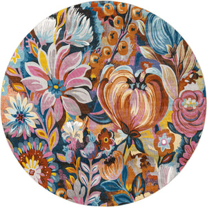 Multicolor 10' x 10' Blossom Round Area Rug 100% Polypropylene With Cotton Backing Easy Clean Colorful Blooming Blossoming Flower Floral Plant Carpet for Living Dining Room Office Dorms for Sale at Rug Engine