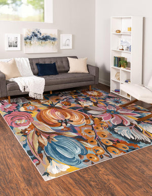 Multicolor 10' x 10' Blossom Square Area Rug 100% Polypropylene With Cotton Backing Easy Clean Colorful Blooming Blossoming Flower Floral Plant Carpet for Living Dining Room Office Dorms for Sale at Rug Engine