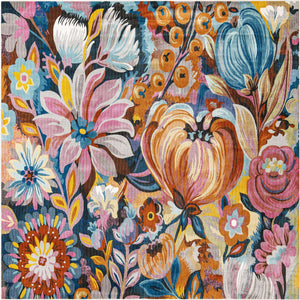Multicolor 7' 10 x 7' 10 Blossom Square Area Rug 100% Polypropylene With Cotton Backing Easy Clean Colorful Blooming Blossoming Flower Floral Plant Carpet for Living Dining Room Office Dorms for Sale at Rug Engine