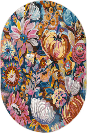 Multicolor 4' x 6' Blossom Oval Area Rug 100% Polypropylene With Cotton Backing Easy Clean Colorful Blooming Blossoming Flower Floral Plant Carpet for Living Dining Room Office Dorms for Sale at Rug Engine