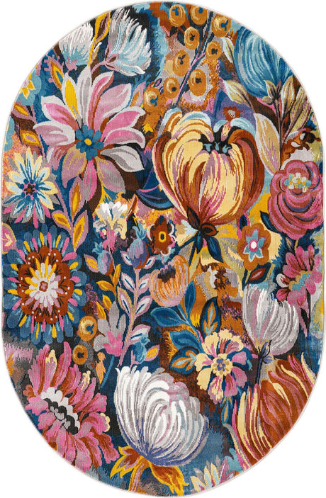 Multicolor 4' x 6' Blossom Oval Area Rug 100% Polypropylene With Cotton Backing Easy Clean Colorful Blooming Blossoming Flower Floral Plant Carpet for Living Dining Room Office Dorms for Sale at Rug Engine