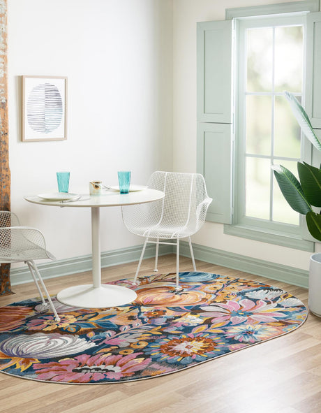 Multicolor 5' 3 x 7' 10 Blossom Oval Area Rug 100% Polypropylene With Cotton Backing Easy Clean Colorful Blooming Blossoming Flower Floral Plant Carpet for Living Dining Room Office Dorms for Sale at Rug Engine