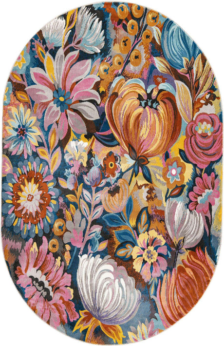 Multicolor 5' 3 x 7' 10 Blossom Oval Area Rug 100% Polypropylene With Cotton Backing Easy Clean Colorful Blooming Blossoming Flower Floral Plant Carpet for Living Dining Room Office Dorms for Sale at Rug Engine
