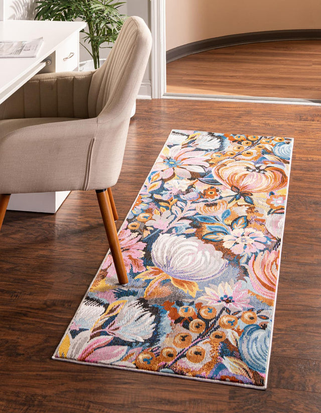 Multicolor 2' x 6' Blossom Runner Area Rug 100% Polypropylene With Cotton Backing Easy Clean Colorful Blooming Blossoming Flower Floral Plant Carpet for Living Dining Room Office Dorms for Sale at Rug Engine