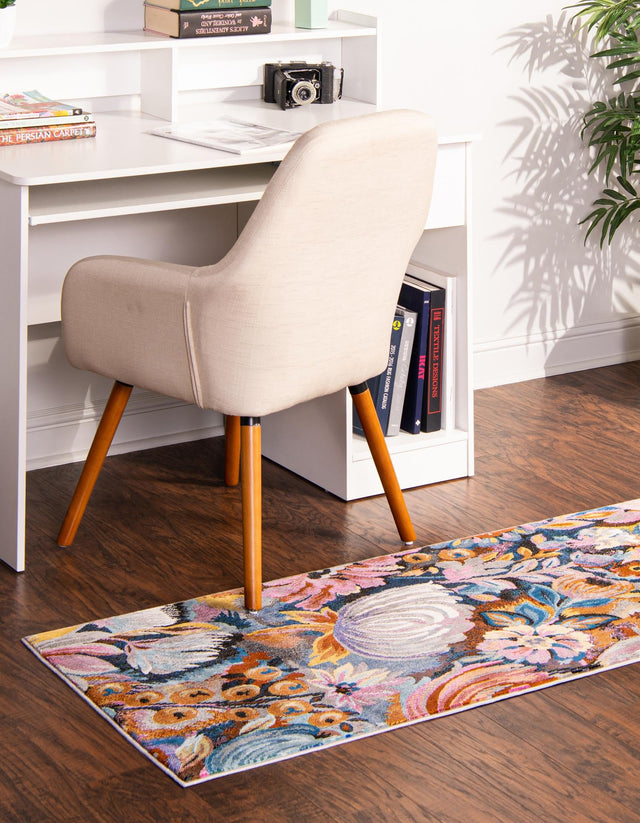 Multicolor 2' 7 x 12' Blossom Runner Area Rug 100% Polypropylene With Cotton Backing Easy Clean Colorful Blooming Blossoming Flower Floral Plant Carpet for Living Dining Room Office Dorms for Sale at Rug Engine
