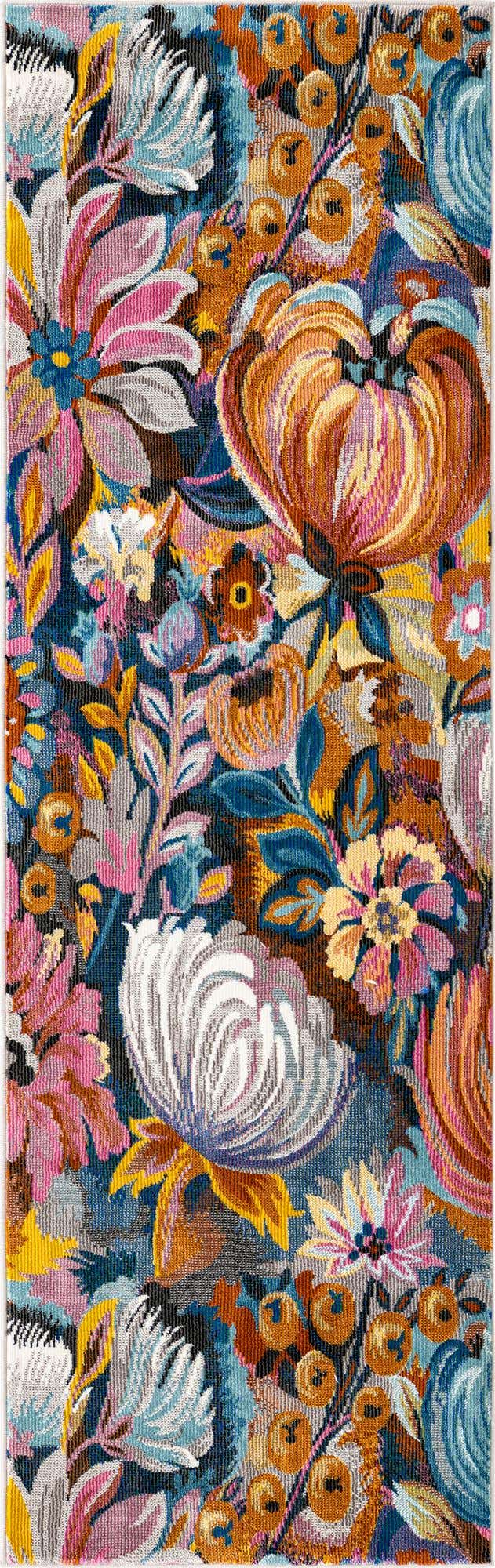 Multicolor 2' x 6' Blossom Runner Area Rug 100% Polypropylene With Cotton Backing Easy Clean Colorful Blooming Blossoming Flower Floral Plant Carpet for Living Dining Room Office Dorms for Sale at Rug Engine