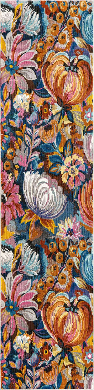 Multicolor 2' x 8' Blossom Runner Area Rug 100% Polypropylene With Cotton Backing Easy Clean Colorful Blooming Blossoming Flower Floral Plant Carpet for Living Dining Room Office Dorms for Sale at Rug Engine