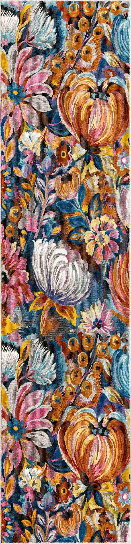 Multicolor 2' x 8' Blossom Runner Area Rug 100% Polypropylene With Cotton Backing Easy Clean Colorful Blooming Blossoming Flower Floral Plant Carpet for Living Dining Room Office Dorms for Sale at Rug Engine