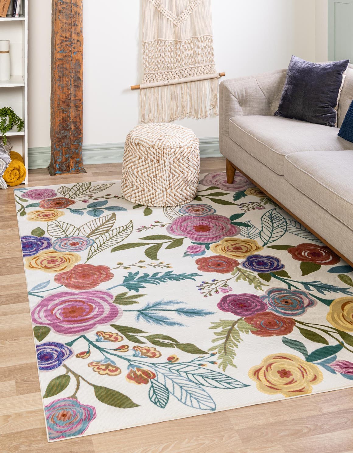 Ivory 2' x 3' Blossom Rectangle Area Rug 100% Polypropylene With Cotton Backing Easy Clean Colorful Blooming Blossoming Flower Floral Plant Carpet for Living Dining Room Office Dorms for Sale at Rug Engine