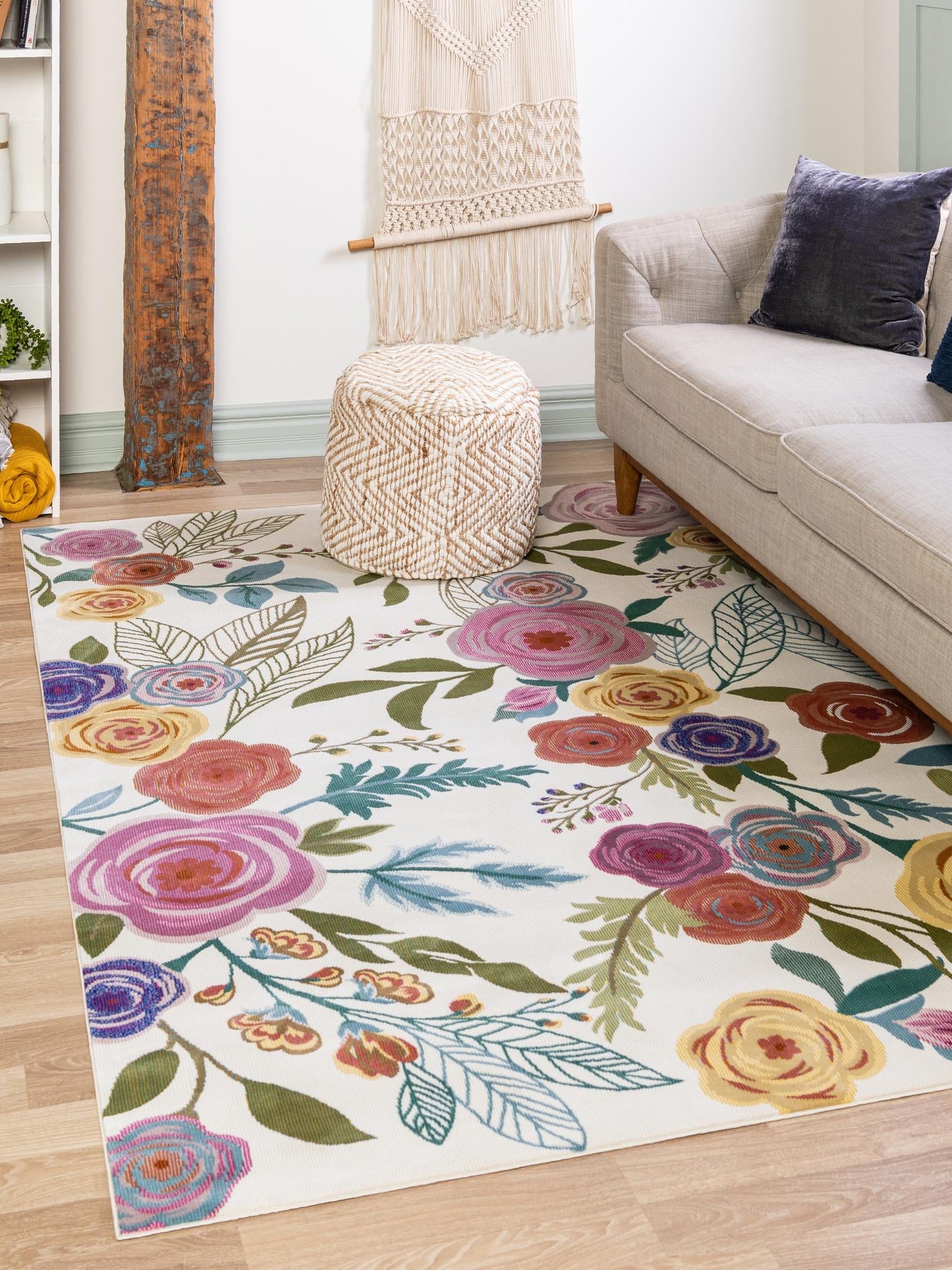 Ivory 1' 4 x 1' 4 Blossom Sample Area Rug 100% Polypropylene With Cotton Backing Easy Clean Colorful Blooming Blossoming Flower Floral Plant Carpet for Living Dining Room Office Dorms for Sale at Rug Engine