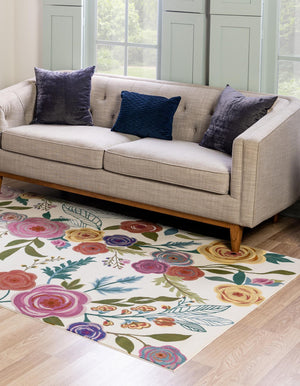 Ivory 9' x 12' Blossom Rectangle Area Rug 100% Polypropylene With Cotton Backing Easy Clean Colorful Blooming Blossoming Flower Floral Plant Carpet for Living Dining Room Office Dorms for Sale at Rug Engine