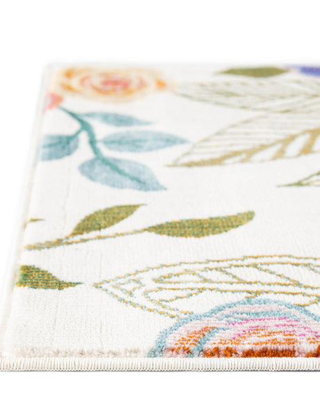 Ivory 10' x 10' Blossom Square Area Rug 100% Polypropylene With Cotton Backing Easy Clean Colorful Blooming Blossoming Flower Floral Plant Carpet for Living Dining Room Office Dorms for Sale at Rug Engine