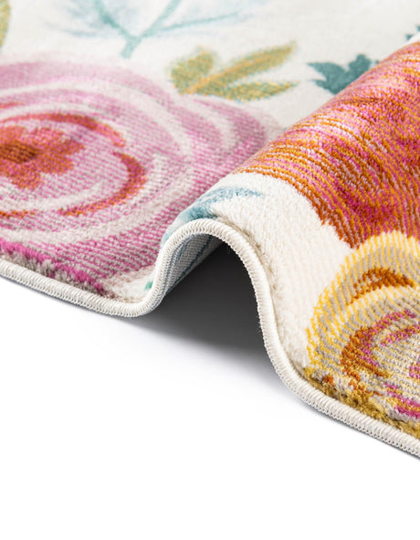 Ivory 6' 1 x 6' 1 Blossom Square Area Rug 100% Polypropylene With Cotton Backing Easy Clean Colorful Blooming Blossoming Flower Floral Plant Carpet for Living Dining Room Office Dorms for Sale at Rug Engine