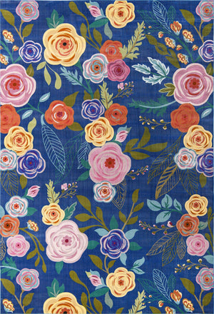 Blue 10' x 14' Blossom Rectangle Area Rug 100% Polypropylene With Cotton Backing Easy Clean Colorful Blooming Blossoming Flower Floral Plant Carpet for Living Dining Room Office Dorms for Sale at Rug Engine