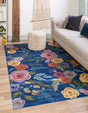 Blue 7' 10 x 10' Blossom Rectangle Area Rug 100% Polypropylene With Cotton Backing Easy Clean Colorful Blooming Blossoming Flower Floral Plant Carpet for Living Dining Room Office Dorms for Sale at Rug Engine