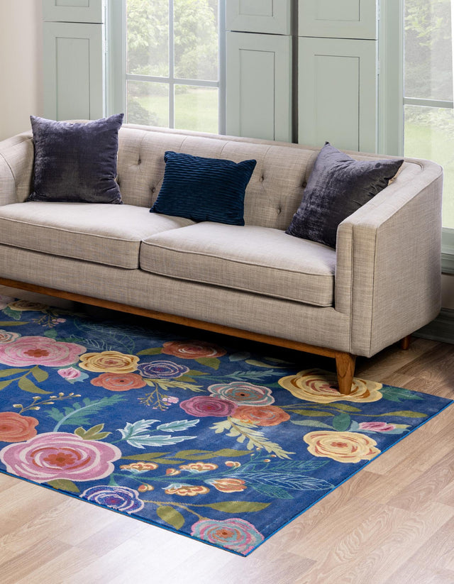 Blue 10' x 13' 1 Blossom Rectangle Area Rug 100% Polypropylene With Cotton Backing Easy Clean Colorful Blooming Blossoming Flower Floral Plant Carpet for Living Dining Room Office Dorms for Sale at Rug Engine