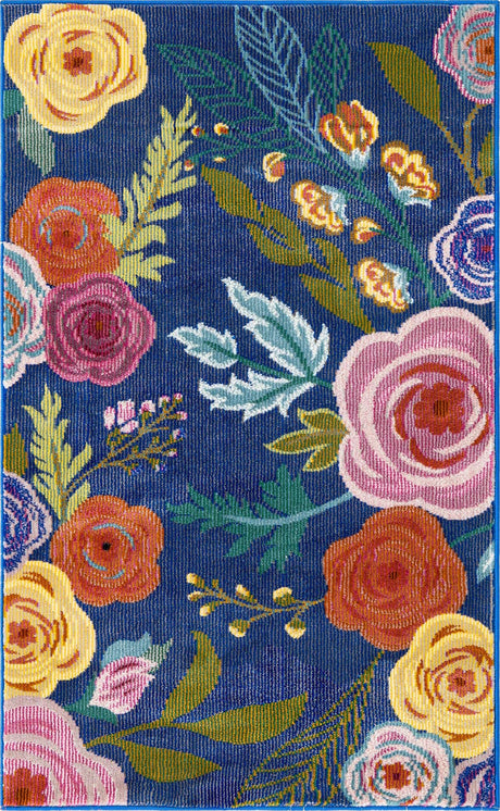 Blue 2' x 3' Blossom Rectangle Area Rug 100% Polypropylene With Cotton Backing Easy Clean Colorful Blooming Blossoming Flower Floral Plant Carpet for Living Dining Room Office Dorms for Sale at Rug Engine