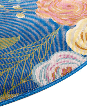 Blue 4' 1 x 4' 1 Blossom Round Area Rug 100% Polypropylene With Cotton Backing Easy Clean Colorful Blooming Blossoming Flower Floral Plant Carpet for Living Dining Room Office Dorms for Sale at Rug Engine