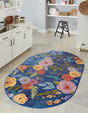 Blue 6' 1 x 9' Blossom Oval Area Rug 100% Polypropylene With Cotton Backing Easy Clean Colorful Blooming Blossoming Flower Floral Plant Carpet for Living Dining Room Office Dorms for Sale at Rug Engine