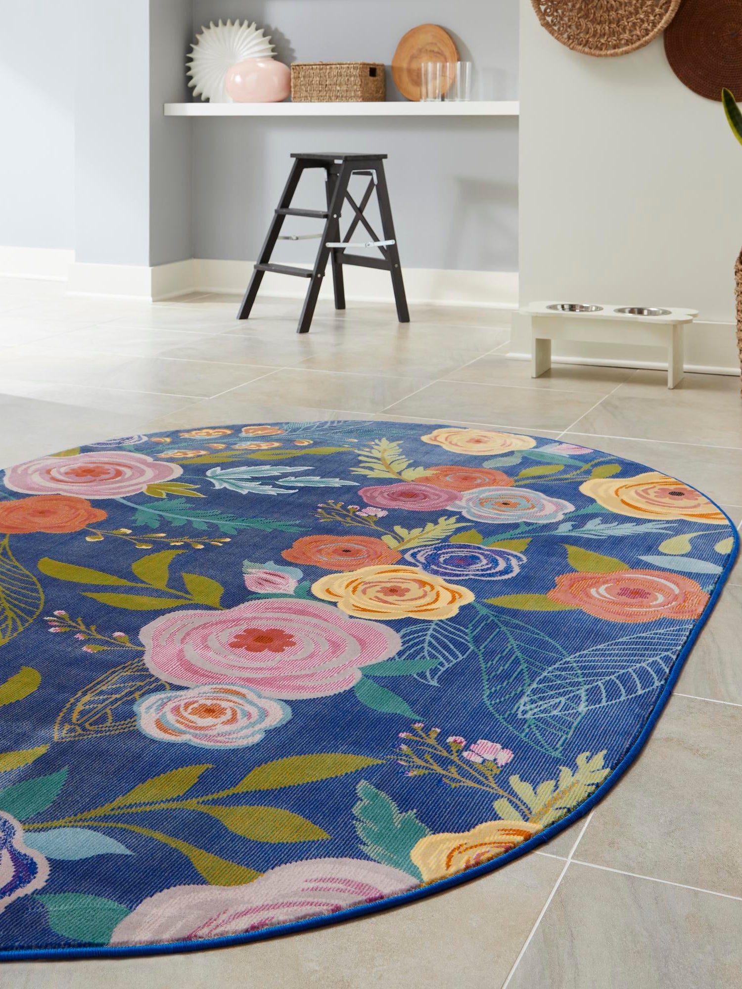 Blue 3' 3 x 5' 3 Blossom Oval Area Rug 100% Polypropylene With Cotton Backing Easy Clean Colorful Blooming Blossoming Flower Floral Plant Carpet for Living Dining Room Office Dorms for Sale at Rug Engine