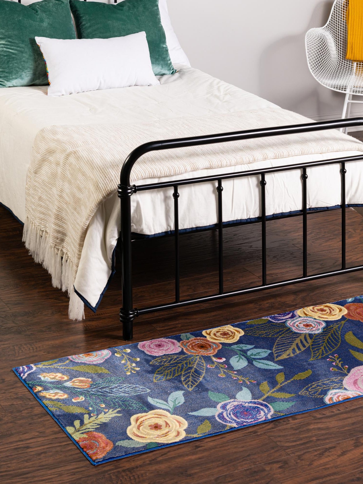 Blue 2' x 5' 1 Blossom Runner Area Rug 100% Polypropylene With Cotton Backing Easy Clean Colorful Blooming Blossoming Flower Floral Plant Carpet for Living Dining Room Office Dorms for Sale at Rug Engine