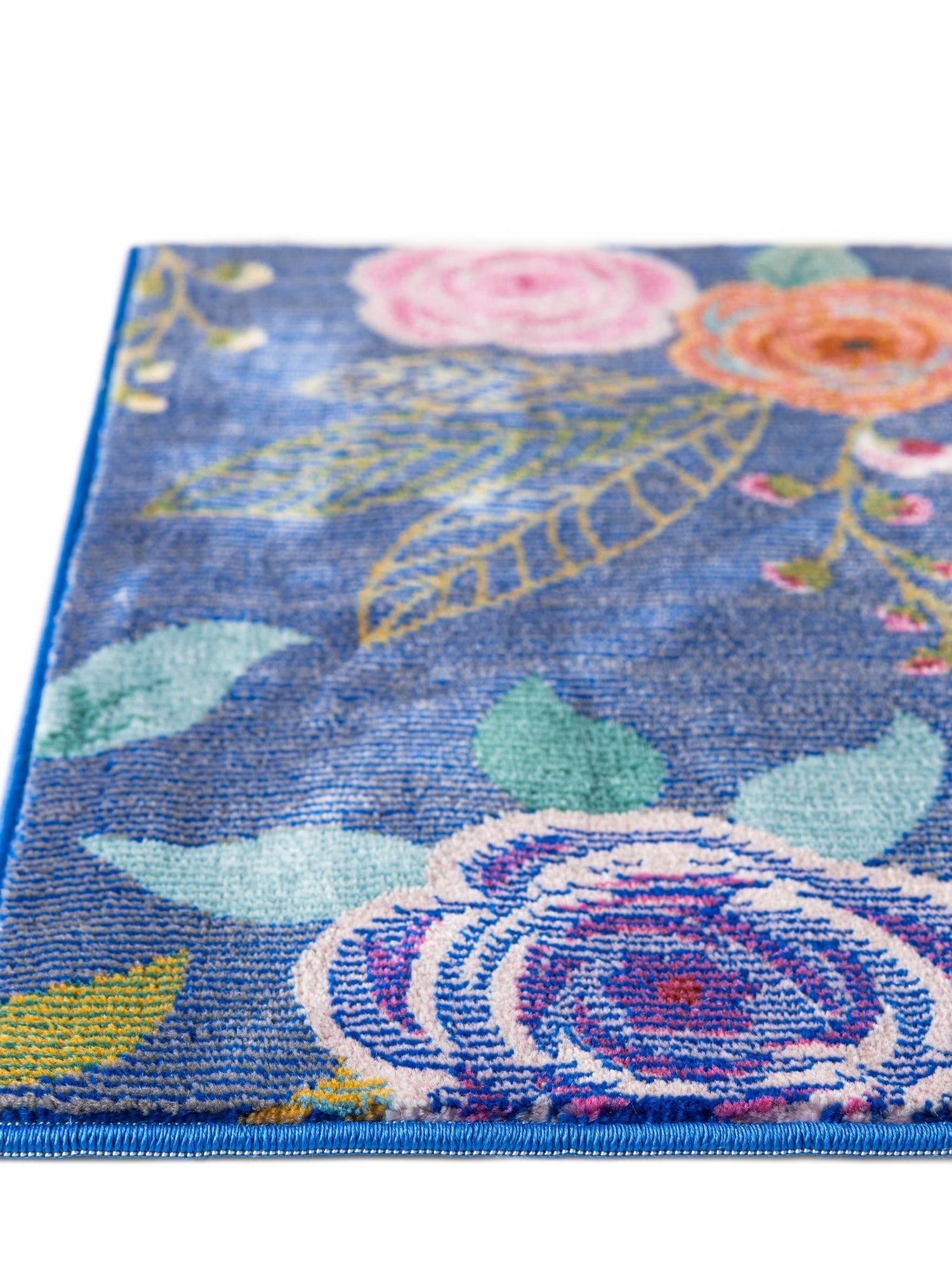 Blue 2' 7 x 16' 5 Blossom Runner Area Rug 100% Polypropylene With Cotton Backing Easy Clean Colorful Blooming Blossoming Flower Floral Plant Carpet for Living Dining Room Office Dorms for Sale at Rug Engine