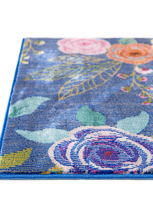 Blue 2' 7 x 10' Blossom Runner Area Rug 100% Polypropylene With Cotton Backing Easy Clean Colorful Blooming Blossoming Flower Floral Plant Carpet for Living Dining Room Office Dorms for Sale at Rug Engine