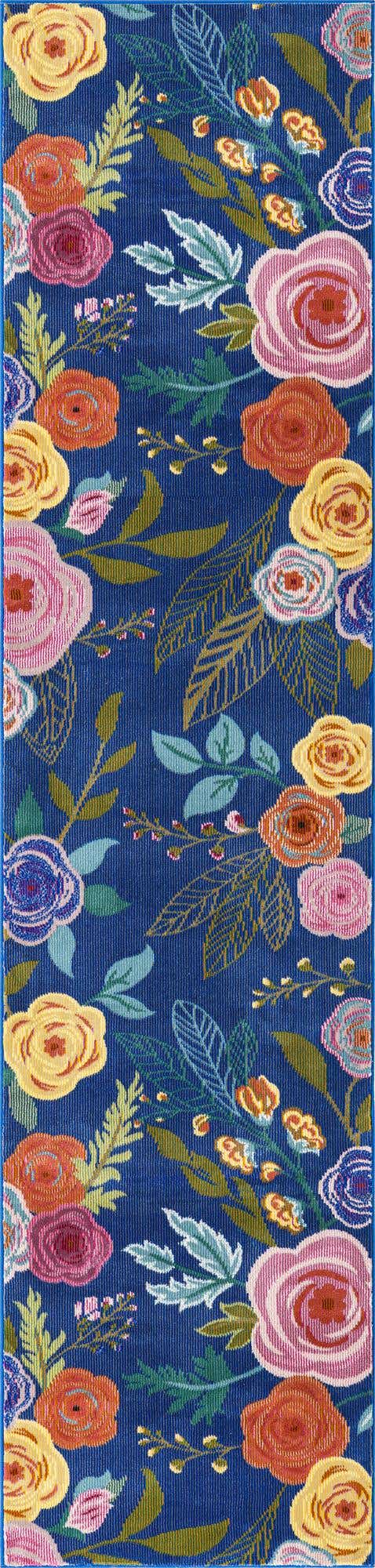 Blue 2' x 8' Blossom Runner Area Rug 100% Polypropylene With Cotton Backing Easy Clean Colorful Blooming Blossoming Flower Floral Plant Carpet for Living Dining Room Office Dorms for Sale at Rug Engine