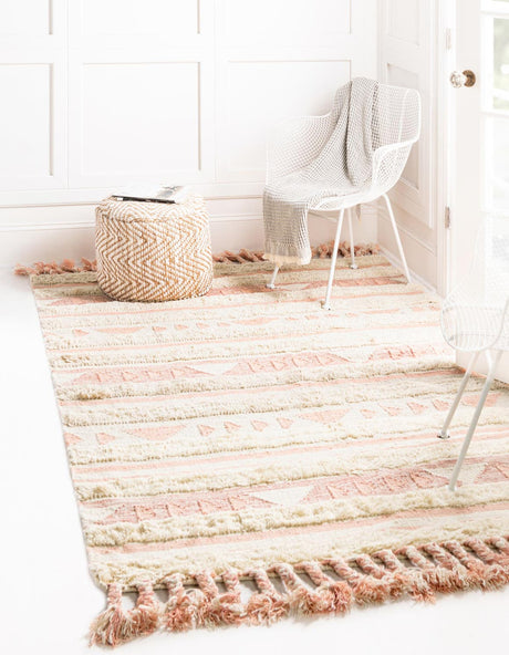 Baby Pink 5' 1 x 8' Mesa Rectangle Area Rug 100% Wool Geometric All Natural Carpet for Living, Dining, Office, Bedrooms, Dorms, Kitchens for Sale at Rug Engine