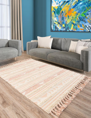 Baby Pink 5' 1 x 8' Mesa Rectangle Area Rug 100% Wool Geometric All Natural Carpet for Living, Dining, Office, Bedrooms, Dorms, Kitchens for Sale at Rug Engine