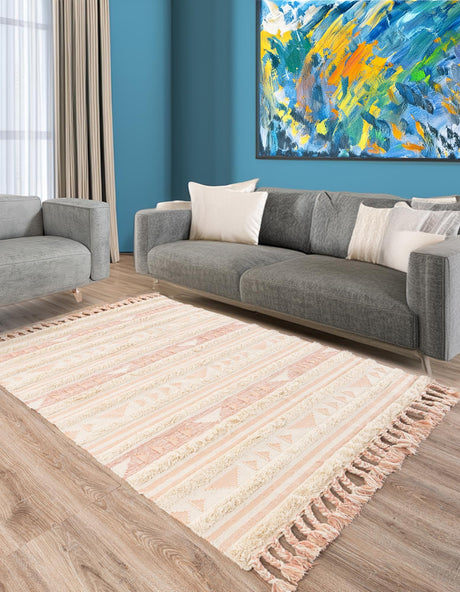 Baby Pink 5' 1 x 8' Mesa Rectangle Area Rug 100% Wool Geometric All Natural Carpet for Living, Dining, Office, Bedrooms, Dorms, Kitchens for Sale at Rug Engine
