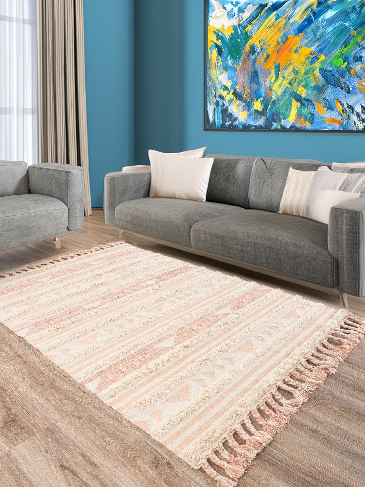 Baby Pink 3' 3 x 5' 1 Mesa Rectangle Area Rug 100% Wool Geometric All Natural Carpet for Living, Dining, Office, Bedrooms, Dorms, Kitchens for Sale at Rug Engine