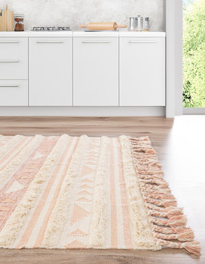 Baby Pink 3' 3 x 5' 1 Mesa Rectangle Area Rug 100% Wool Geometric All Natural Carpet for Living, Dining, Office, Bedrooms, Dorms, Kitchens for Sale at Rug Engine