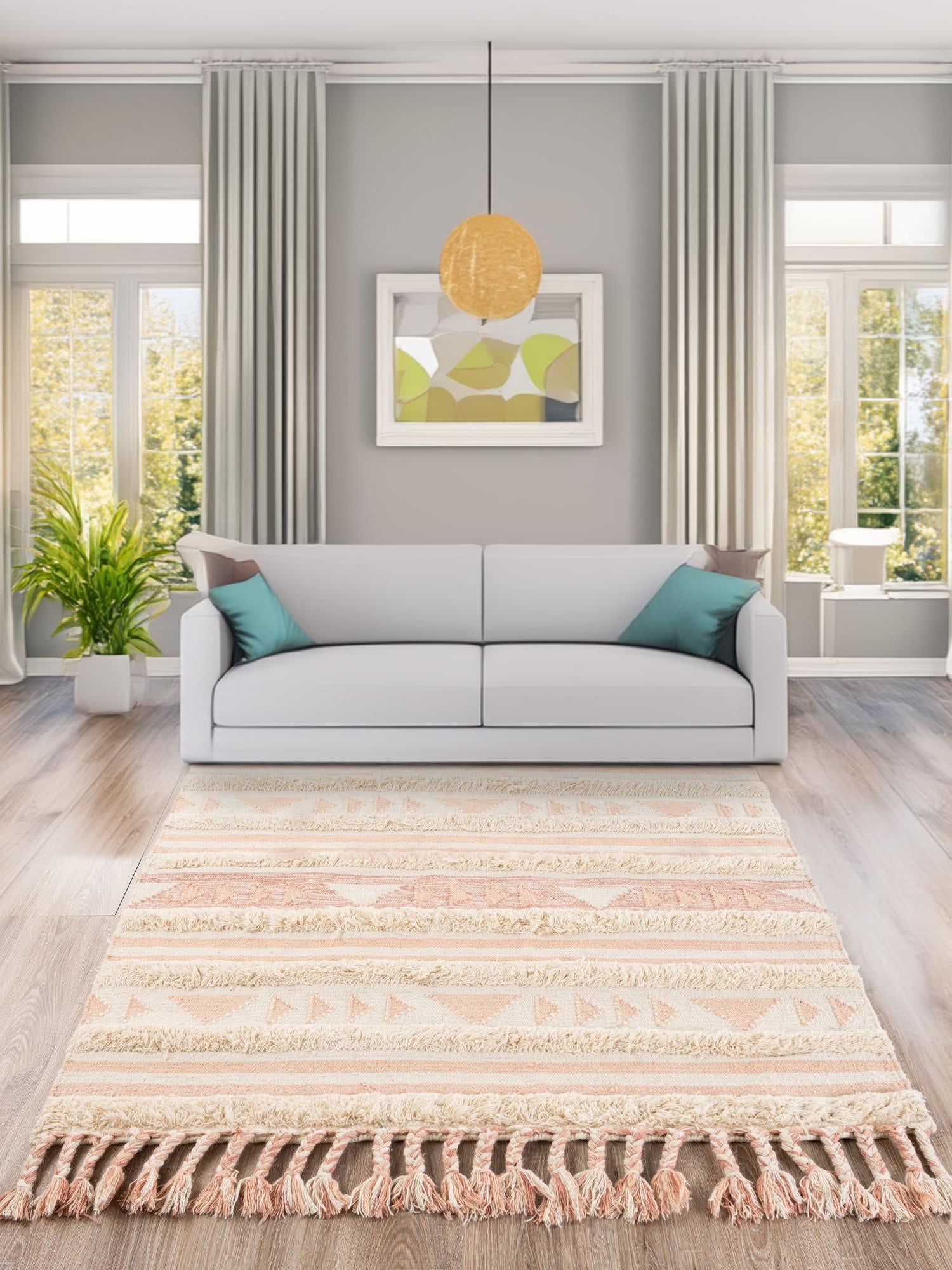 Baby Pink 3' 3 x 5' 1 Mesa Rectangle Area Rug 100% Wool Geometric All Natural Carpet for Living, Dining, Office, Bedrooms, Dorms, Kitchens for Sale at Rug Engine
