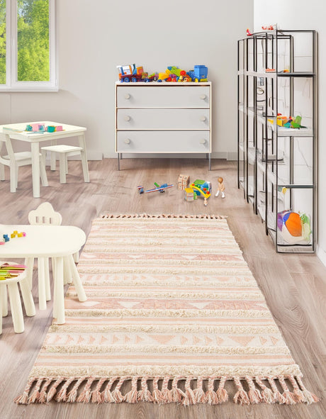Baby Pink 8' x 11' Mesa Rectangle Area Rug 100% Wool Geometric All Natural Carpet for Living, Dining, Office, Bedrooms, Dorms, Kitchens for Sale at Rug Engine